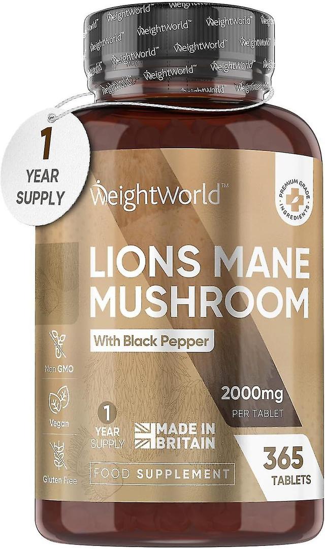 Lions Mane doplnok 2000mg s čiernym korením - 365 vegánske tablety s 50% polyfnolmi - extrakt z húb Lions Mane (nie Lions Mane power) on Productcaster.