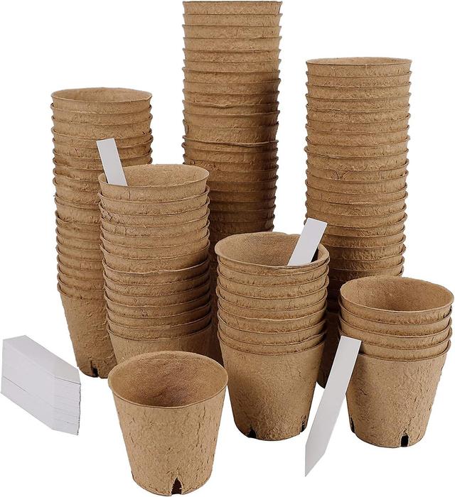 Hgbd-winemana 100 Pack Kit de bandeja de inicio de semillas, macetas de turba biodegradables para plántulas con 100 etiquetas de plantas, bandeja d... on Productcaster.