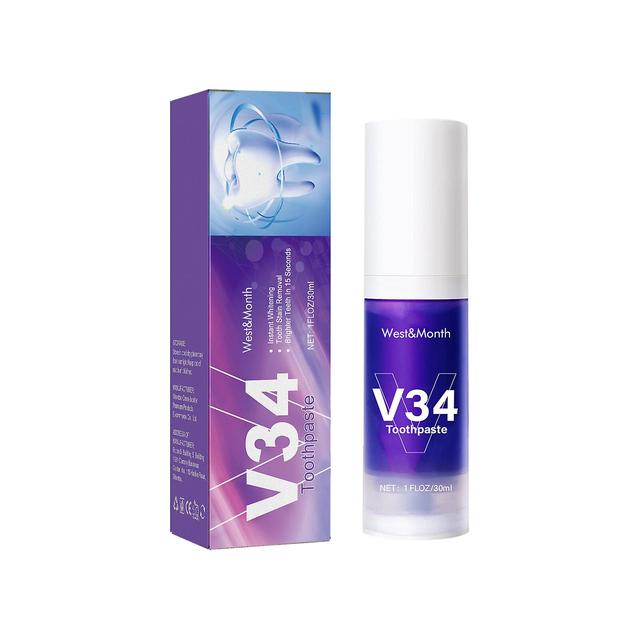 Purple Toothpaste Whitening V34 Removes Stains, Brightens Teeth, Freshens Breath - 30ml Purple Toothpaste for Teeth Whitening 1pc on Productcaster.