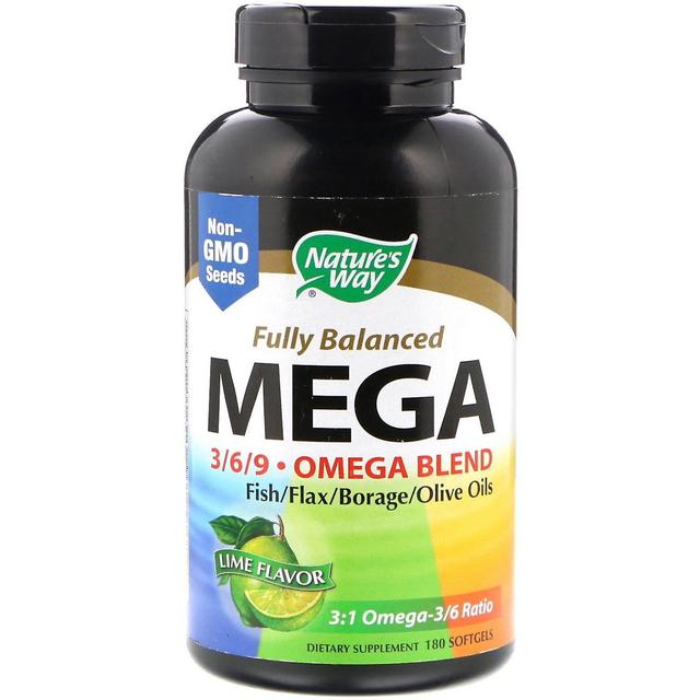 Nature's Way Naturens vej, fuldt afbalanceret Mega 3/6/9, Omega Blend, Lime Smag, 180 Softgels on Productcaster.