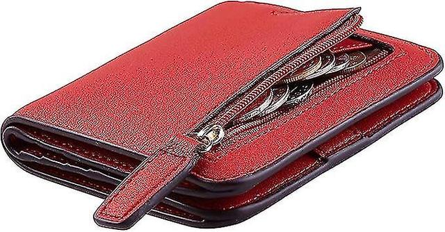 (Rouge) RFID pour femme - Petit compact - Bifold - Portefeuille de luxe - Mini portefeuille pour femme - avec fentre d'identification on Productcaster.