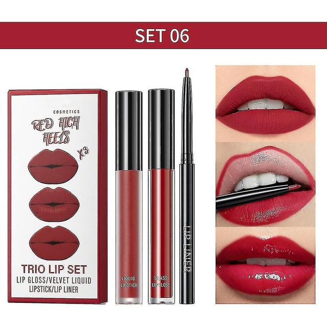 Scacv Lip Glaze Lip Liner Set Copa antiadherente Sin desvanecimiento Brillo de labios Maquillaje de labios hidratante nutritivo 6 on Productcaster.