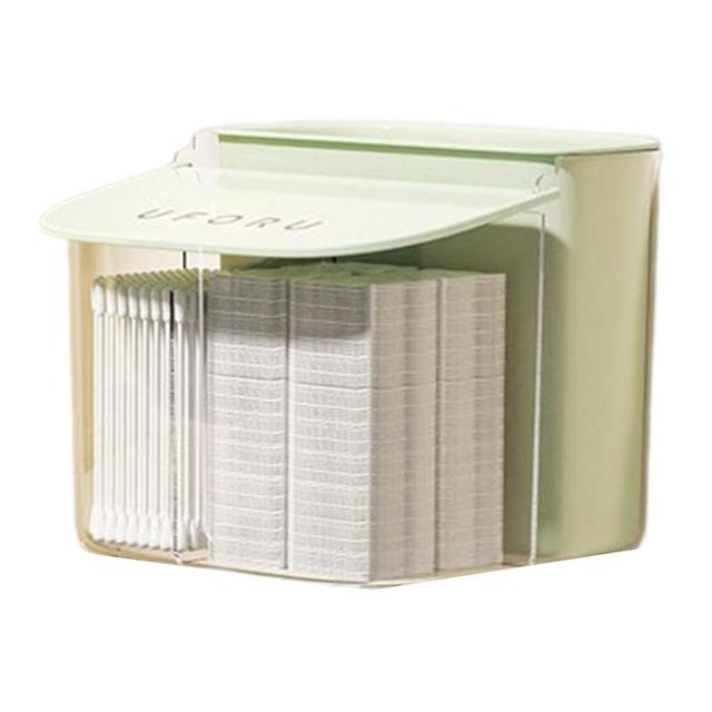 Wall Mounted Storage Box Dustproof Cotton Pad Dispenser Large Capacity Cotton Swab Holder green on Productcaster.