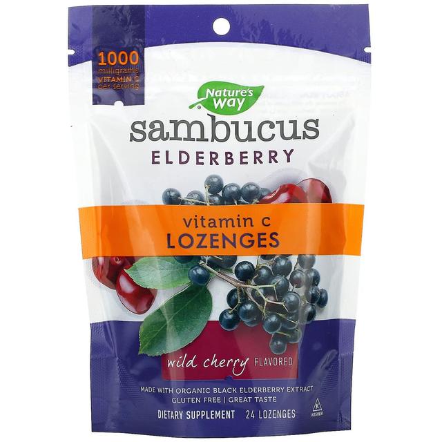 Nature's Way, Sambucus Elderberry, Vitamin C Lozenges, Wild Cherry Flavored, 24 Lozenges on Productcaster.