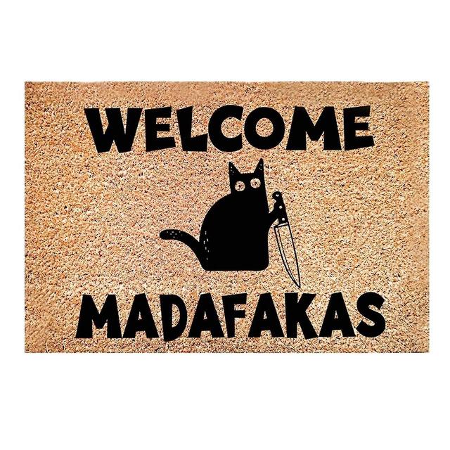 Black Cat Welcome Madafakas Full Print Doormat Funny Doormat Home Decor Kitchen on Productcaster.