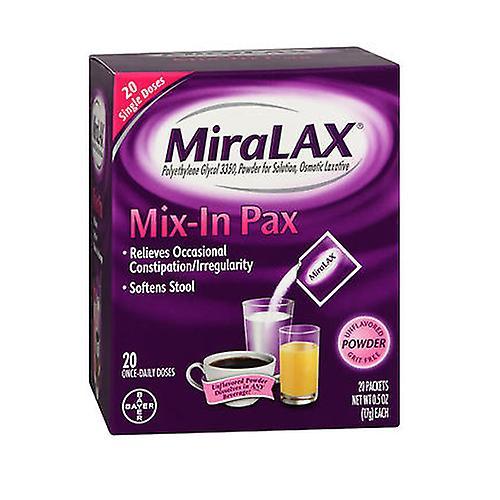 Bayer MiraLAX Osmotic Laxative Powder Mix-In Pax, 20 Each (Pack of 1) on Productcaster.