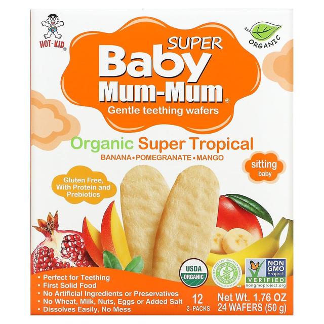 Hot Kid, Baby Mum-Mum Super, Gentle Teething Wafers, Organic Super Tropical, 12 Packs, 2 Wafers Each on Productcaster.