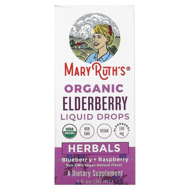 MaryRuth Organics, Organic Elderberry Liquid Drops, Herbals, Blueberry + Raspberry, 1 fl oz (30 ml) on Productcaster.