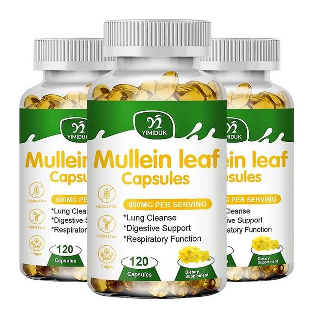 Visgaler Mullein Leaf Capsules Support Respiratory System Health Lung Cleansing And Detoxification 3 Bottles 120 pcs on Productcaster.