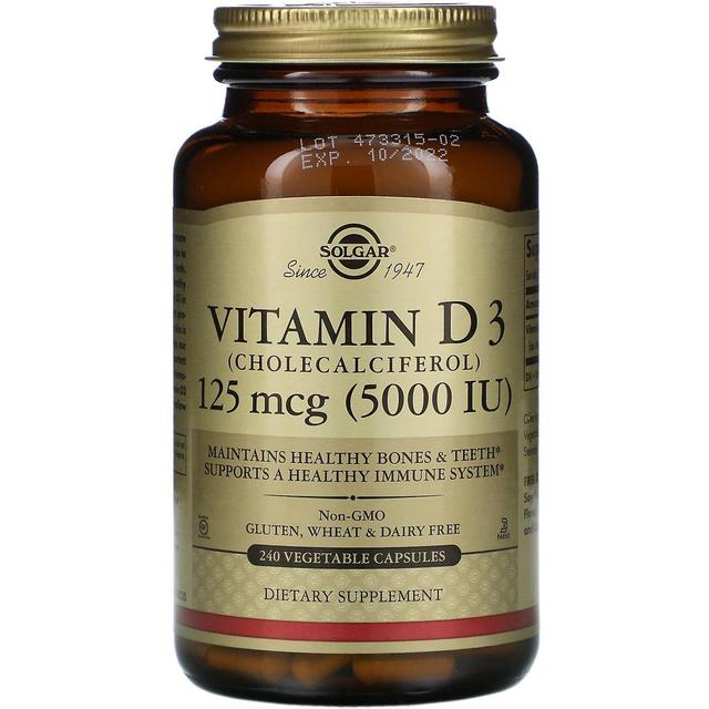 Solgar, Vitamin D3 (Cholecalciferol), 125 mcg (5,000 IU), 240 Vegetable Capsules on Productcaster.