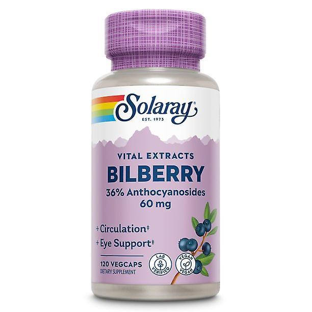 Extrato de amora de bilberry solaray 60 mgs, suporte à saúde ocular e circulação, com 36% de antoocyanosides, vegano, 120 vegcaps on Productcaster.