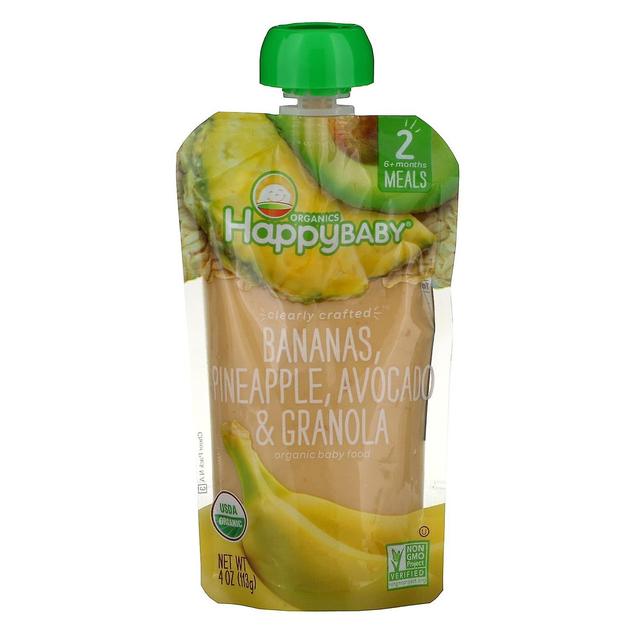 Happy Family Organics, Happy Baby, Alimentos orgânicos para bebês, 6+ Meses, Bananas, Abacaxi, Abacate e Grano on Productcaster.