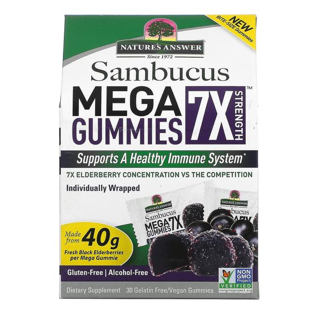 Nature's Answer Naturens svar, Sambucus Mega Gummies 7X styrka, svart fläderbär, 30 gelatinfria / veganska gummier on Productcaster.