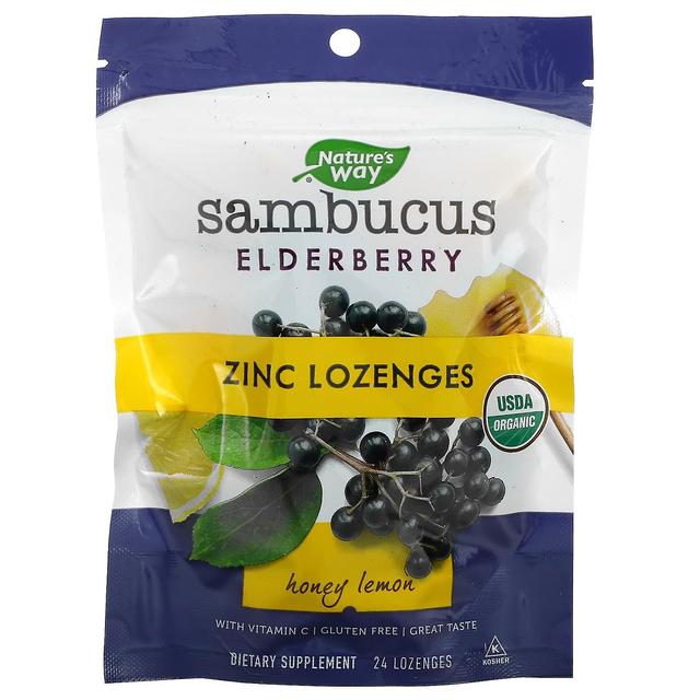 Nature's Way, Sambucus, Zinc Lozenges with Vitamin C, Honey Lemon, 24 Lozenges on Productcaster.