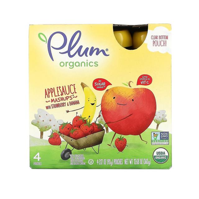 Plum Organics, Applesauce Mashups, Strawberry & Banana, 4 Pouches, 3.17 oz (90 g) Each on Productcaster.