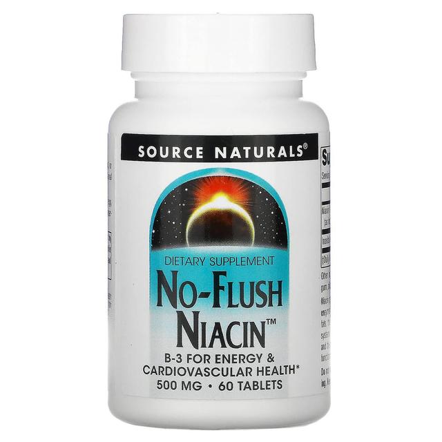 Source Naturals Lähde Naturals, huuhtelematon niasiini, 500 mg, 60 tablettia on Productcaster.