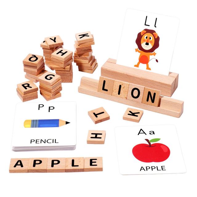 Wooden Matching Letters Toy Set Learning Puzzle Gift For Preschool Boys Matching Letter Cognitive Toys Beech Word Game Sd39 on Productcaster.