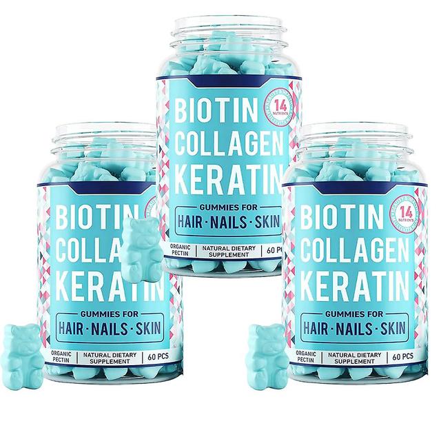 Biotin Collagen Keratin - Premium Biotin Supplement For Hair Growth For Women And Men - Biotin Vitamins For Hair, Skin & Nails - 60 Gummies 3pcs on Productcaster.