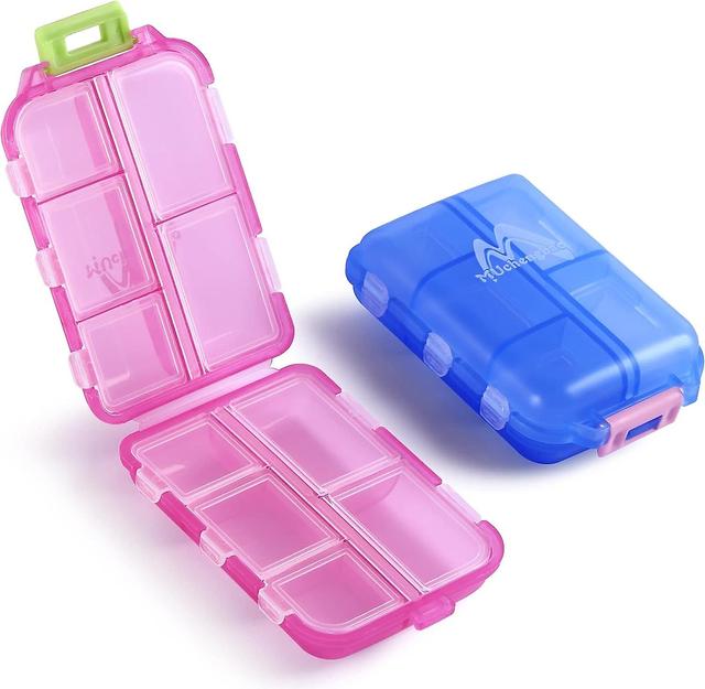 2 Pack Pill Case Travel Pill Organizer, Pill Boxtil pung Vitamin Fish Oil 10 rum Container Medicine Boxby M Muchengbao Blå - Lys rød on Productcaster.