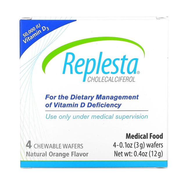 Replesta, Vitamin D-3, Cholecalciferol, Natural Orange, 50,000 IU, 4 Chewable Wafers on Productcaster.