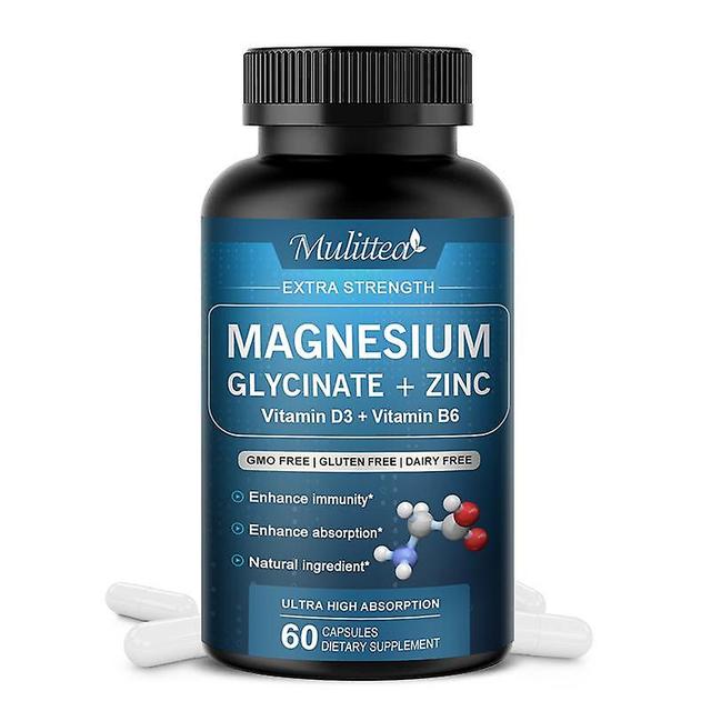 Visgaler Magnesiumglycinat 500 mg mit Zink Vitamin D3 & B6 Fördert die Nerven-Darm-Entspannungsfunktion - 60 vegane Kapseln on Productcaster.