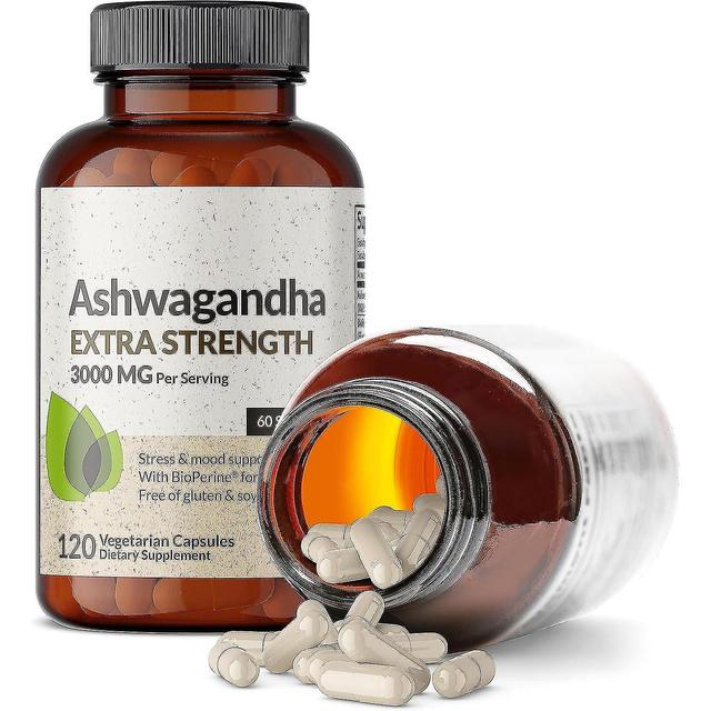 Ashwagandha Extra Strength Stress & Mood Support with BioPerine, Non GMO Formula, 120 Vegetarian Org 2bottle-240pcs on Productcaster.