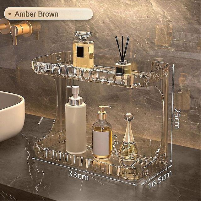 Sjioh Light Luxury Bathroom Storage Cosmetics Box Countertop Double Transparent Acrylic Perfume Skin Care Products Makeup Organizer Transparent Brown on Productcaster.