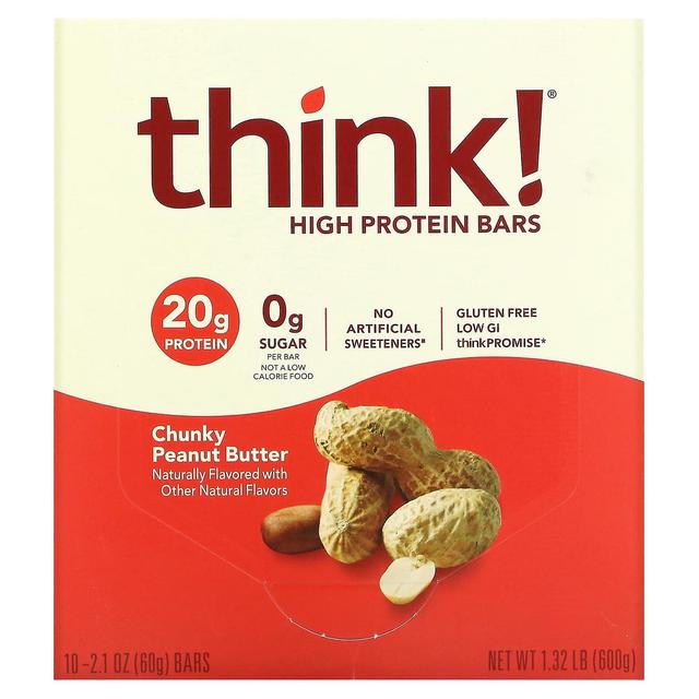 Think! Think !, High Protein Bars, Chunky Peanut Butter, 10 Bars, 2.1 oz (60 g) Each on Productcaster.