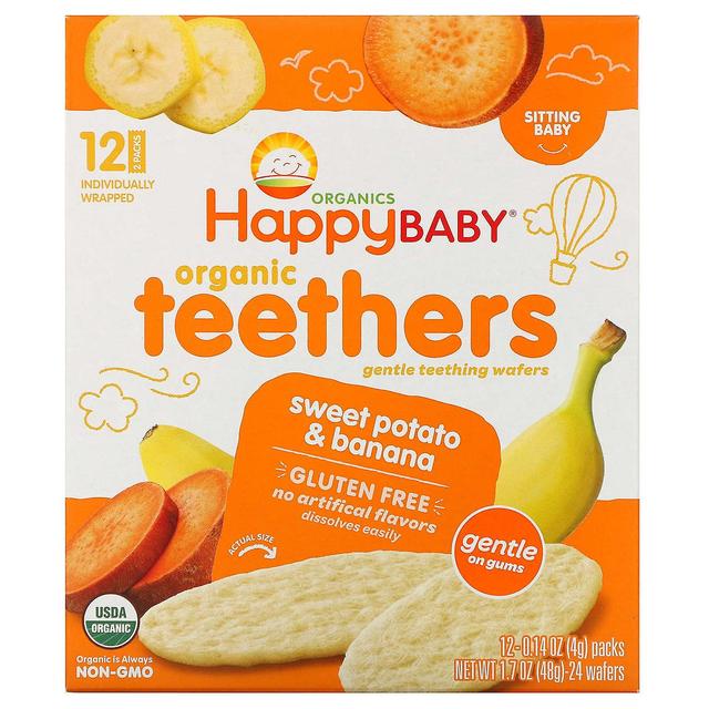 Happy Family Organics, Organic Teethers, Hellävaraiset hammasvohvelit, bataatti & banaani, 12 pakkausta, 0. on Productcaster.