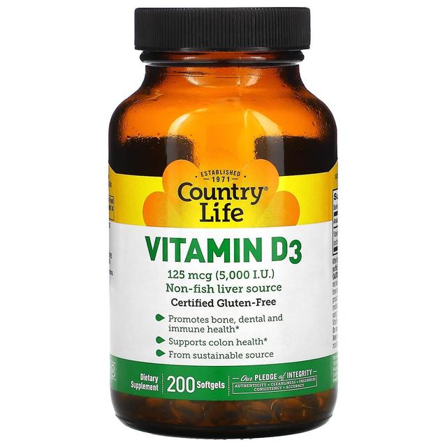 Country Life, Vitamin D3, 125 mcg (5,000 IU), 200 Softgels on Productcaster.