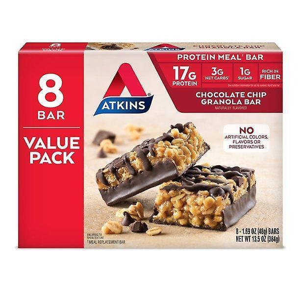 Atkins eiwitrijke maaltijdreep, chocolate chip granola, keto vriendelijk, 8 tellen on Productcaster.