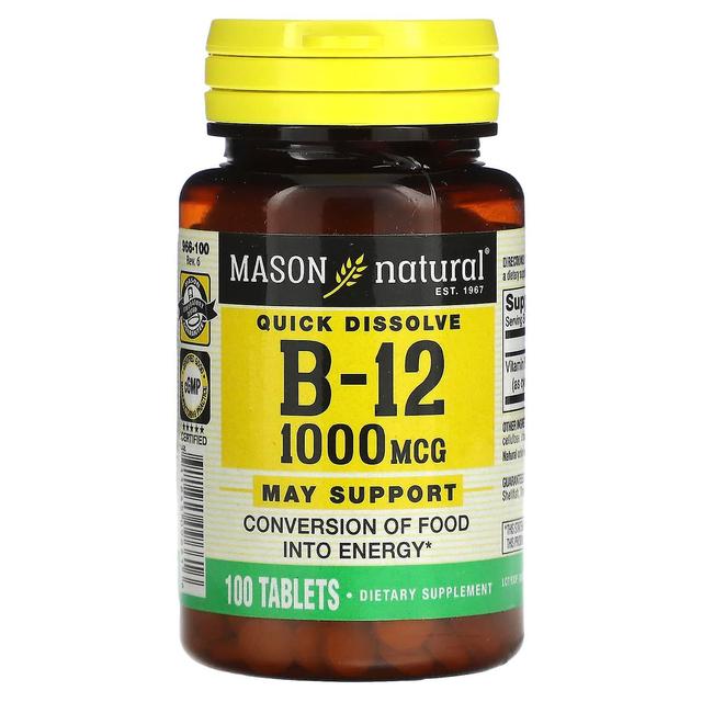 Mason Natural, Vitamina B-12, Dissolução Rápida, 1.000 mcg, 100 Comprimidos on Productcaster.