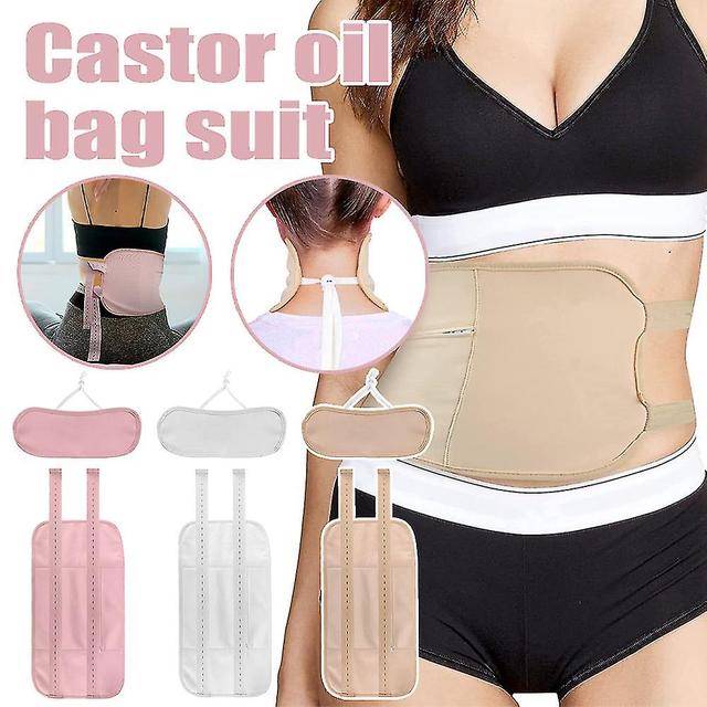 Adjustable Elastic Strap Castor Oil Pack Wrap Set For Abdomen And Neck - Liver Detox, Insomnia Relief Pink on Productcaster.