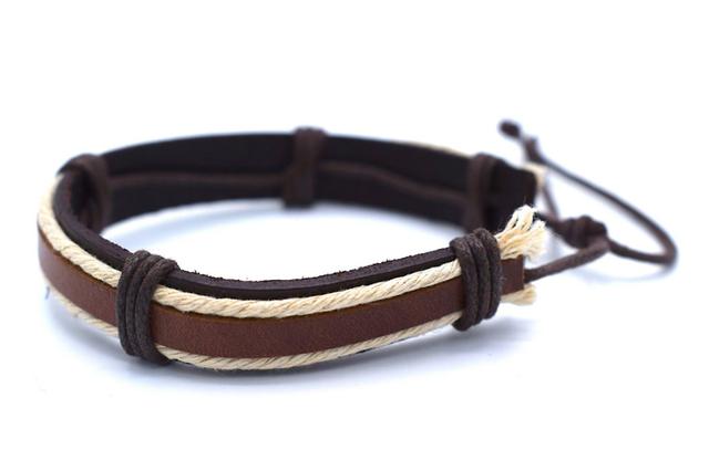 Hiprock Brown leather bracelet with white string on Productcaster.