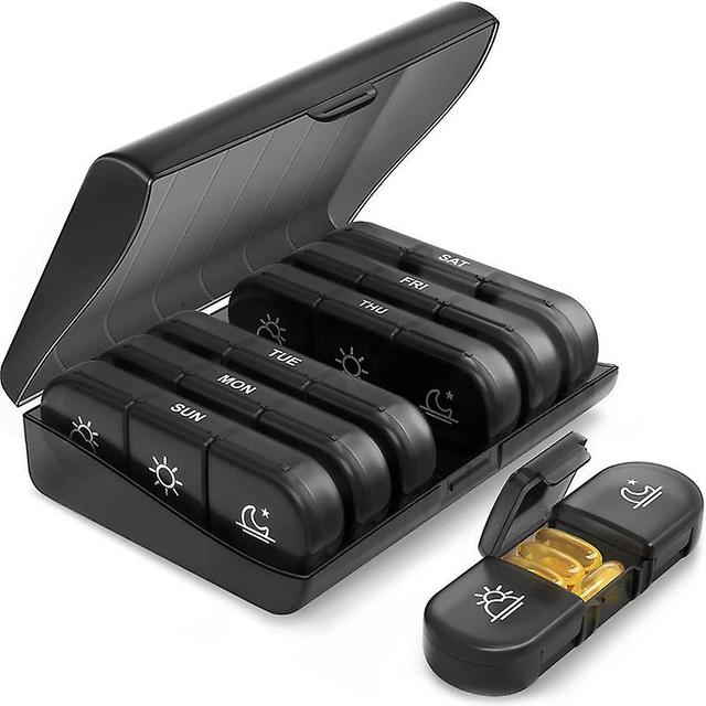 Su Portable 7 Day Pill Box Case With Large Separate Compartments To Hold Medication, Vitamins, Fish Oil And Supplements black on Productcaster.