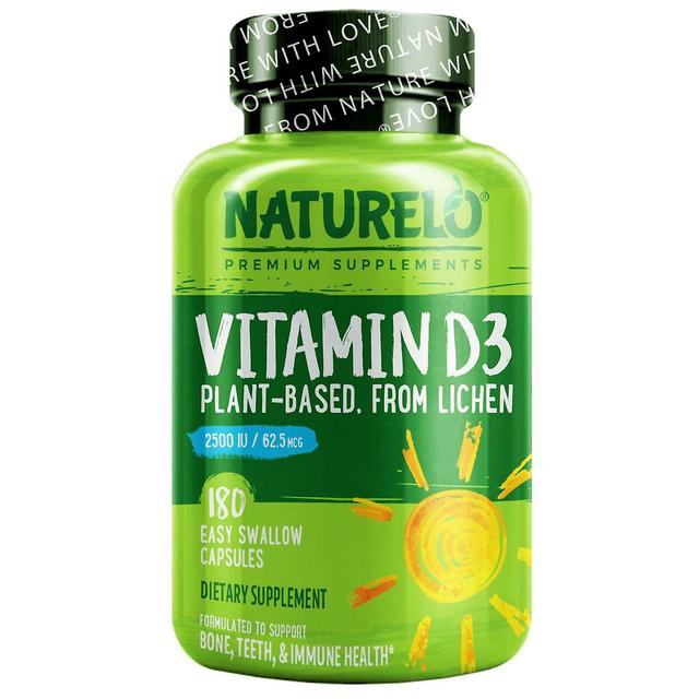 NATURELO, Vitamin D3, Plant-Based from Lichen, 62.5 mcg (2,500 IU), 180 Easy Swallow Capsules on Productcaster.