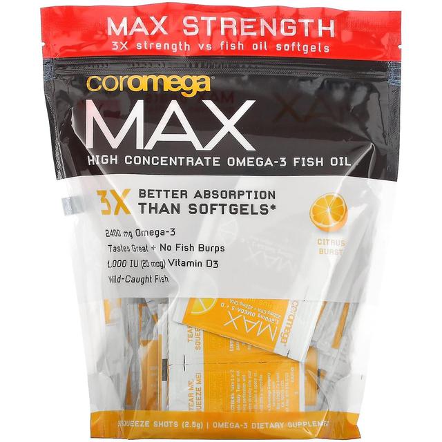 Coromega, Max High Concentrate Omega-3 Óleo de Peixe, Citrus Burst, 90 Squeeze Shots, 2,5 g Cada on Productcaster.