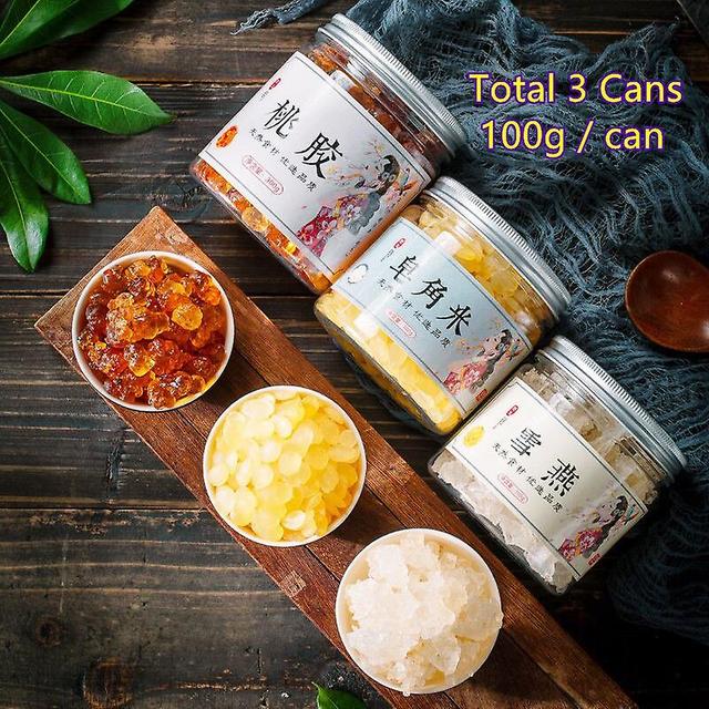 Yunnan Peach Gum Natural Wild Three Treasures Combination Snow Swallow Saponin Rice Beauty Health Care Party Supplies Dry Flower 3 cans 100g per can on Productcaster.