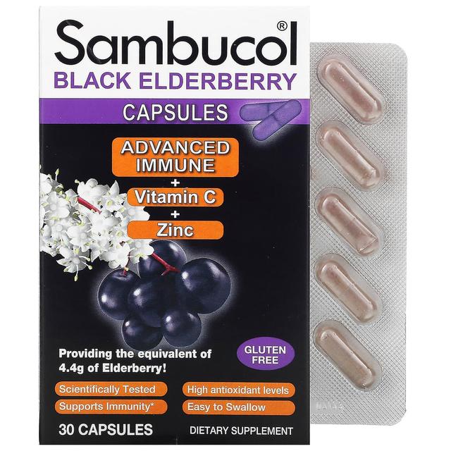 Sambucol, Cápsulas de Sabugueiro Preto, Advanced Immune + Vitamina C + Zinco, 30 Cápsulas on Productcaster.