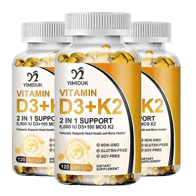 Huamade Vegan Vitamin D3 + K2 Kapslar 5 000 IE/100 Mcg kardiovaskulärt stöd, stöder benhälsa Lätt att absorbera ledhälsa 3 Bottles 120pcs on Productcaster.