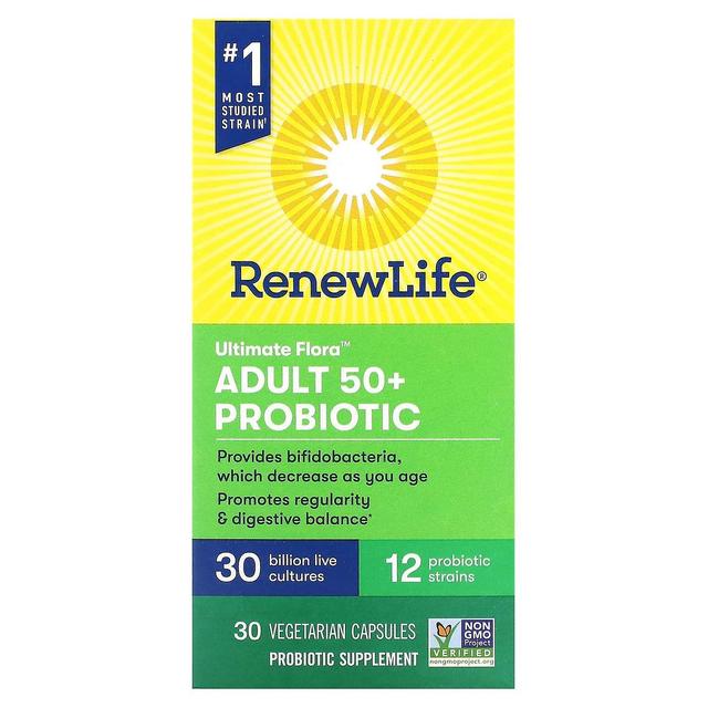 Renew Life, Ultimate Flora, Adult 50+ probiootti, 30 miljardia elävää kulttuuria, 30 kasviskapselia on Productcaster.