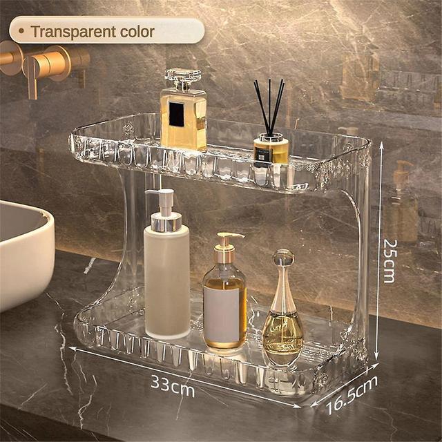 Light Luxury Bathroom Storage Cosmetics Box Countertop Double Transparent Acrylic Perfume Skin Care Products Makeup Organizer Transparent White on Productcaster.