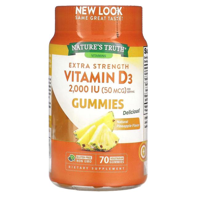 Nature's Truth Naturens sandhed, ekstra styrke vitamin D3, naturlig ananas, 50 mcg (2.000 IE), 70 vegetarisk gummi on Productcaster.