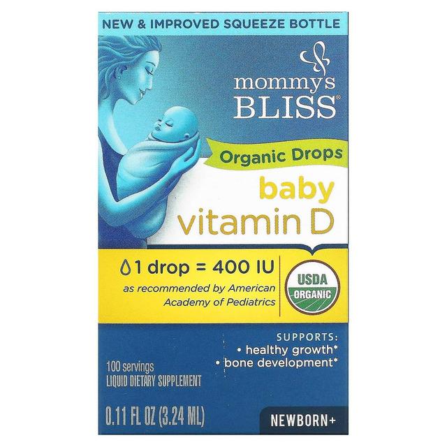 Mommy's Bliss Beatitudine della mamma, Vitamina D, Gocce organiche, Neonato +, 0,11 fl oz (3,24 ml) on Productcaster.