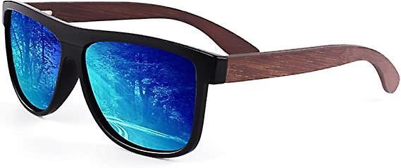 Dewenwils Dww-Monture Noire / Verres Miroir Bleus Lunettes de Soleil Polarises pour Homme et Femmes, Lunettes de Soleil en Bois on Productcaster.