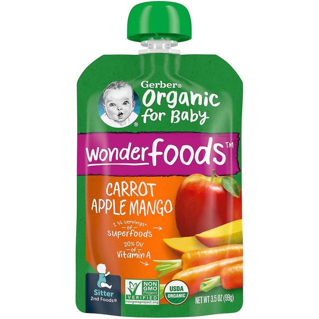 Gerber, økologisk til baby, Wonder Foods, 2. fødevarer, gulerod, æble, mango, 3,5 oz (99 g) on Productcaster.