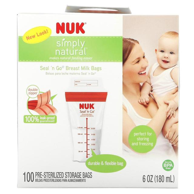 NUK, Seal 'n Go, Sacos de Leite Materno, 100 Sacos de Armazenamento Pré-Esterilizados, 6 oz (180 ml) Cada on Productcaster.