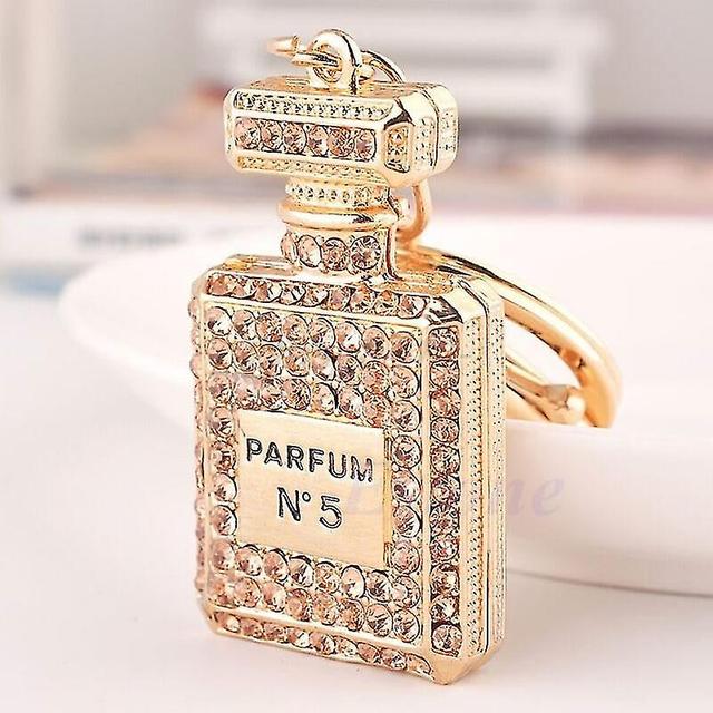 Szmtcv Lovely Perfume Fragrance Bottle Charm Pendent Rhinestone Purse Bag Keychain Gifts Champagne on Productcaster.