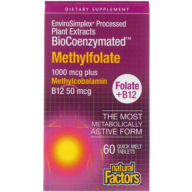 Natural Factors Naturlige faktorer, biocoenzymerede, methylfolat, 1.000 mcg, 60 hurtigsmeltetabletter on Productcaster.