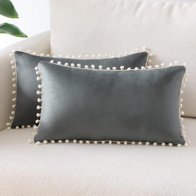 (30x50 cm, Gris Fonc) Lot de 2 Housses de Coussin Dcoratives en Velours Doux Pompons Taies d'oreiller Dcoration D'intrieur Housse Coussins pour Can on Productcaster.